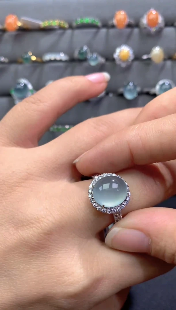 银S925镶嵌戒指翡翠翡翠A货