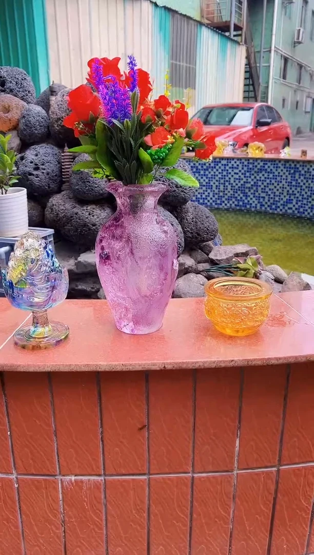 【闪购商品】泥塑古法琉璃石头花瓶摆件