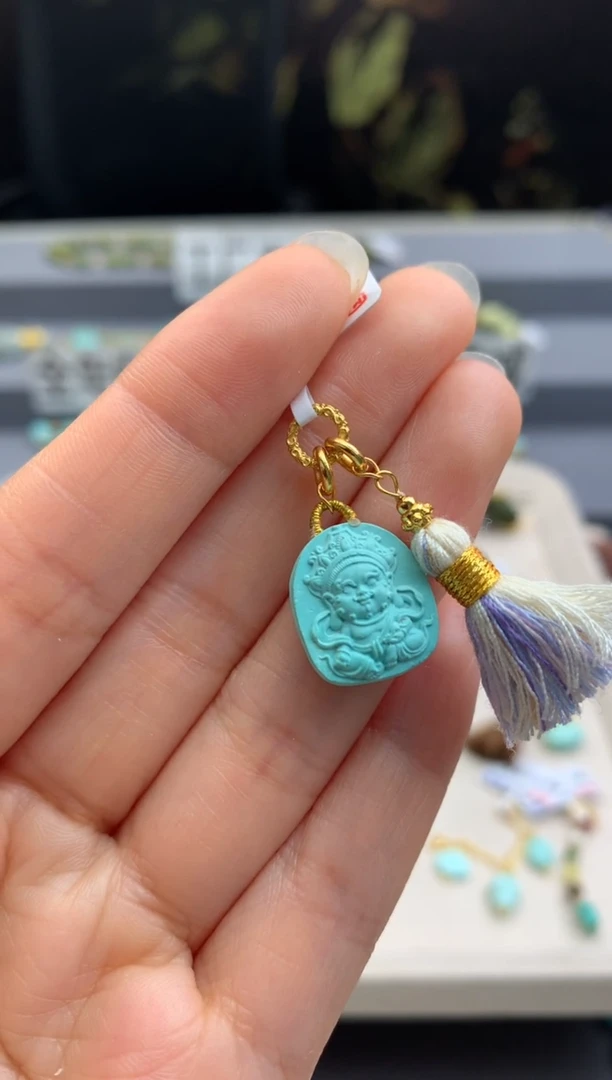 未镶嵌绿松石精工雕刻茜.A228