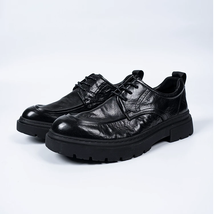 胎摔纹牛皮！帅气逼人！简约大气增高4厘米软皮软底正装德比鞋男士