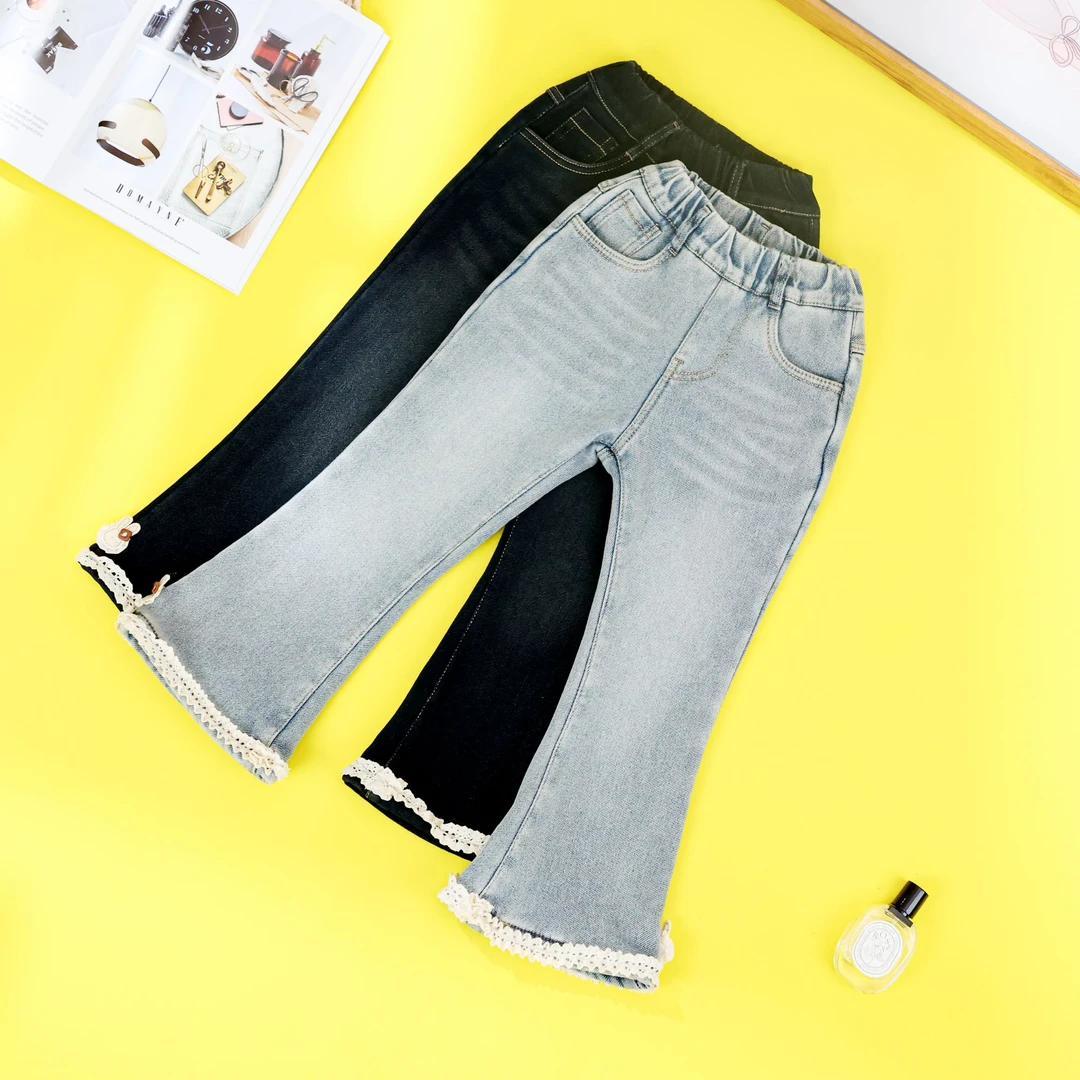 咔萌琪2522长裤女冬季儿童牛仔裤休闲裤子女童装秋季微喇加绒裤