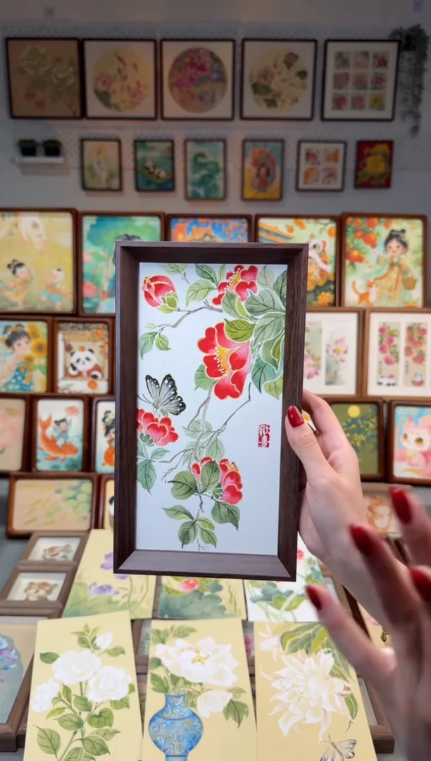 国画五朵山茶 手绘国画27