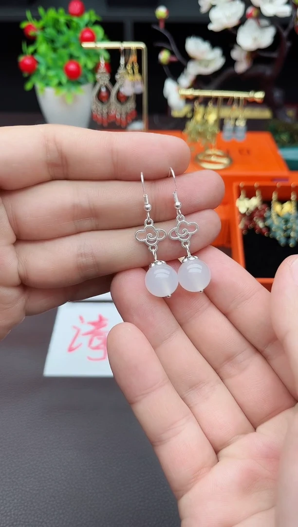 玛瑙/玉髓耳饰银S925镶嵌101000