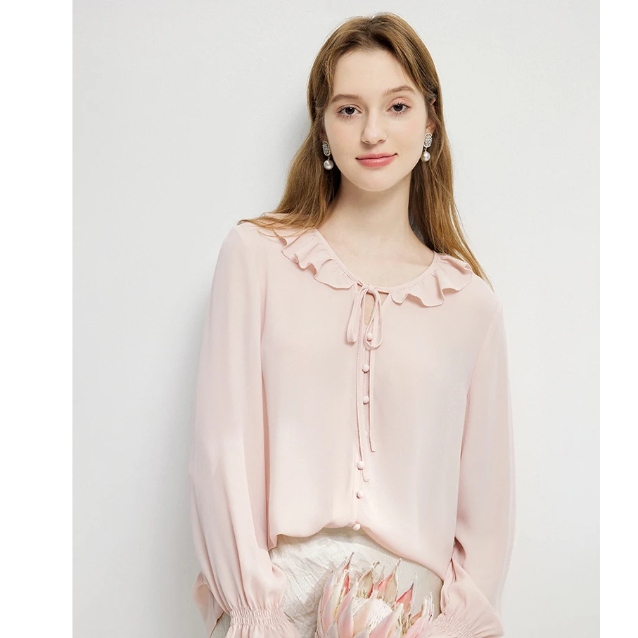 【云絮藏袖】秋水伊人法式衬衫2025年春新款荷叶系带625101C060396