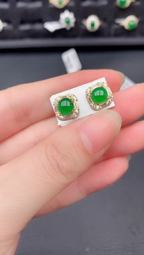 银S925镶嵌翡翠耳饰天然a货翡翠237