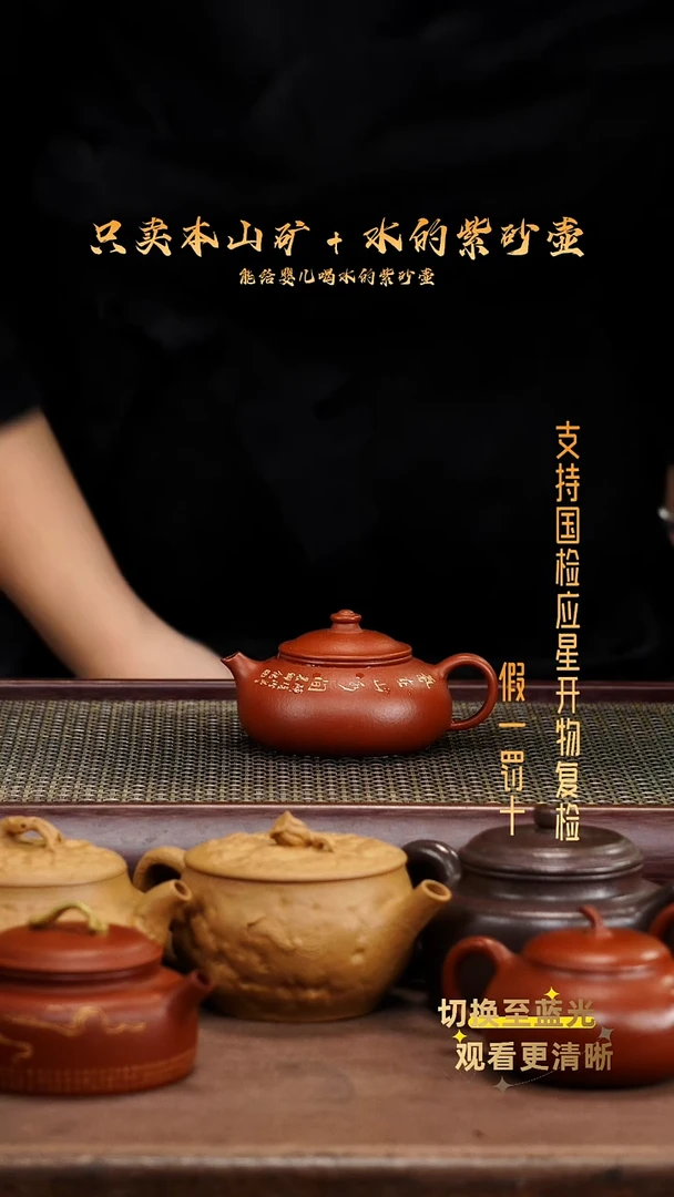 茶壶紫砂原矿龙山朱泥 刻绘寒江壶