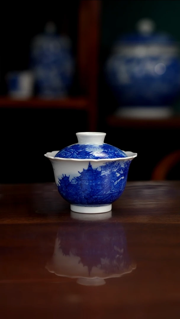 自成堂柴窑 楼阁云雾图