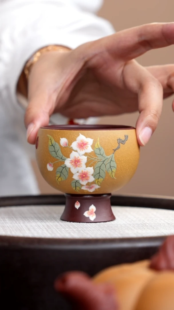 茶壶紫砂黄金段粉浆灯笼杯泥绘花