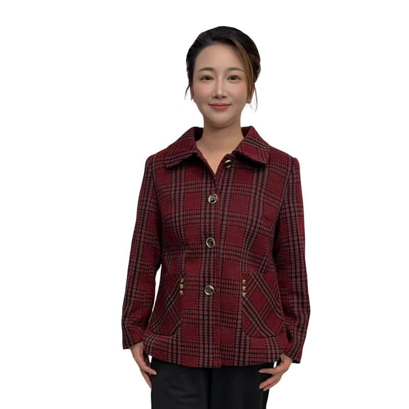 中老年人女装奶奶春秋装外套格子口妈妈冬装加绒上衣老人婆婆衣服