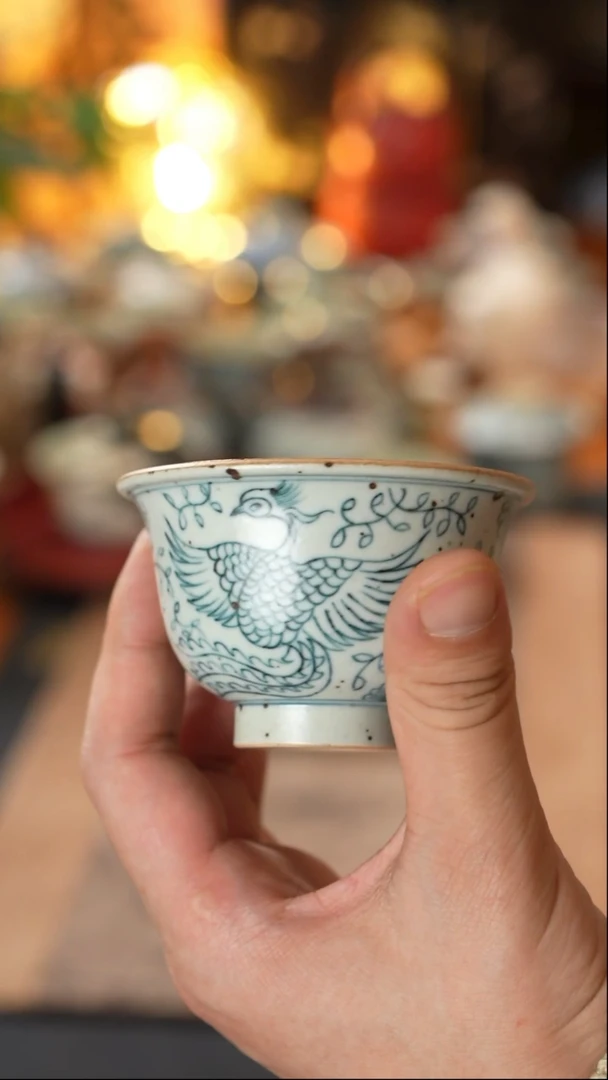 【闪购商品】寒芦窑青花缠枝凤凰压手杯70cc