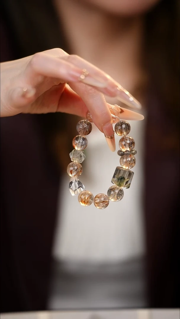 未镶嵌手串水晶绿幽灵 黑金超七