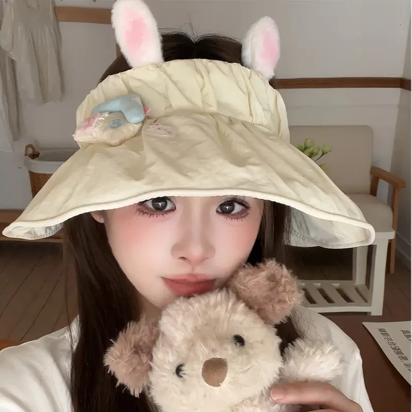 爱小兔空顶可弯折大帽檐女夏季防晒帽子