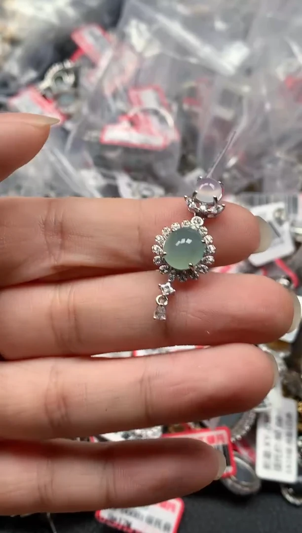 银S925镶嵌戒指翡翠天然A货缅甸翡翠