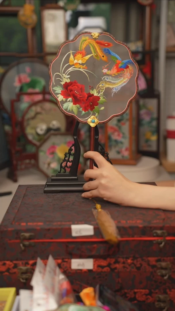 扇子团扇 绣花双面非遗