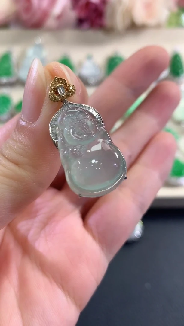 吊坠(不含链)18K金镶嵌翡翠c17