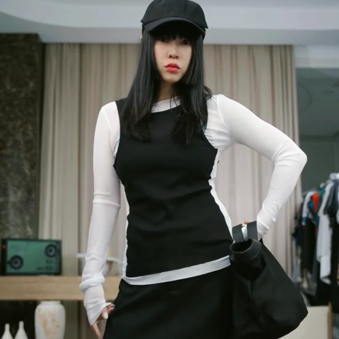 infobyfive2025秋冬拼接假两件小蛮腰升级打底衫一店NF0507019