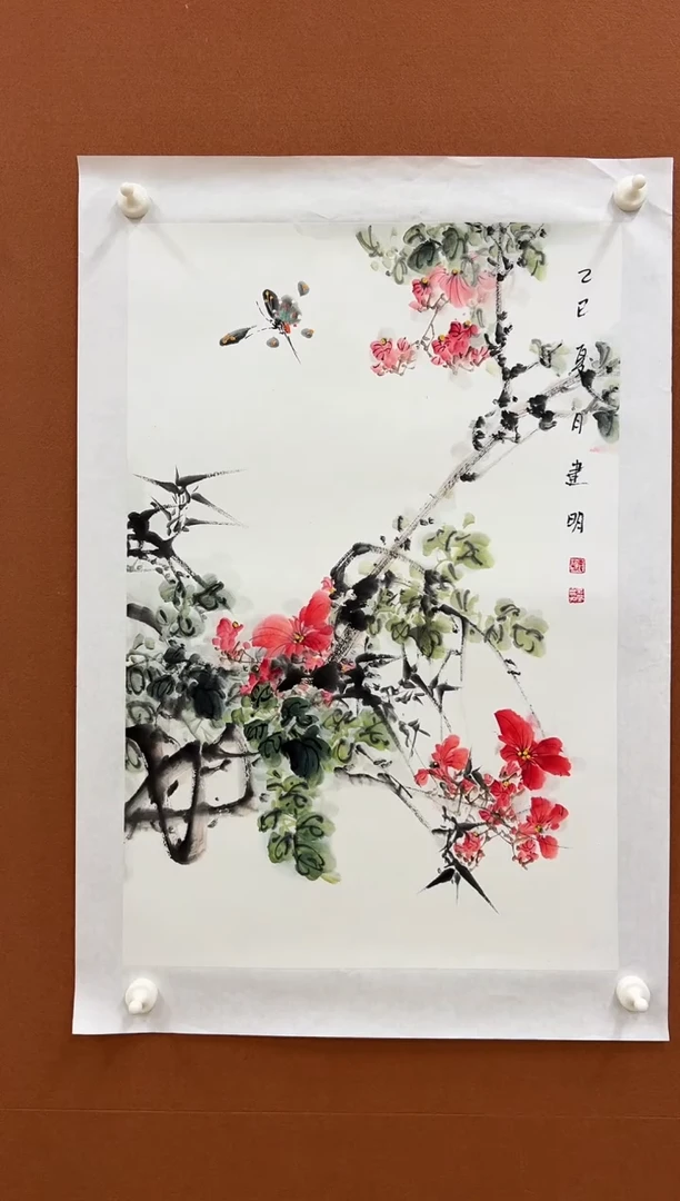 国画童建明四尺三开花鸟