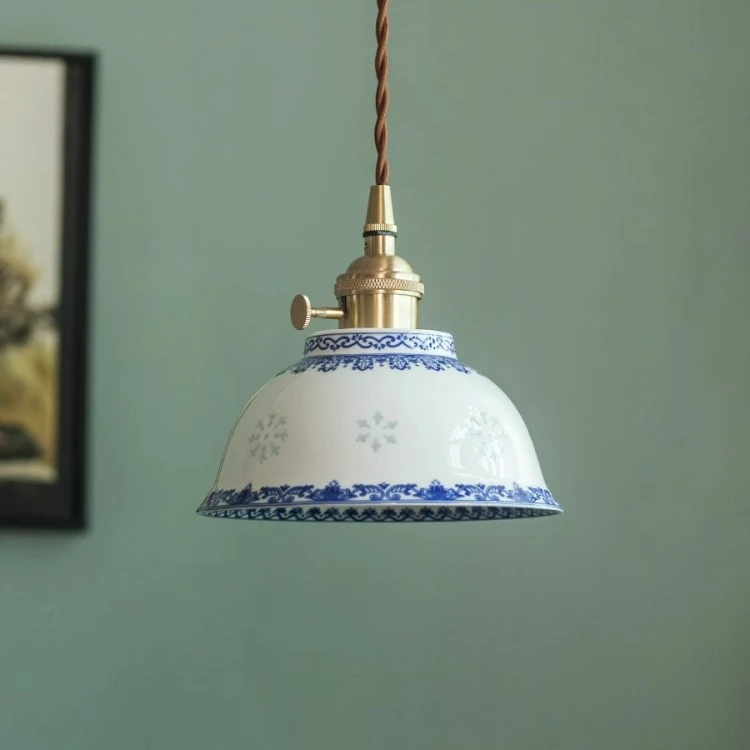 中式复古茶室茶桌青花瓷吊灯中国风民宿阳台茶台床头餐厅厨房吊灯