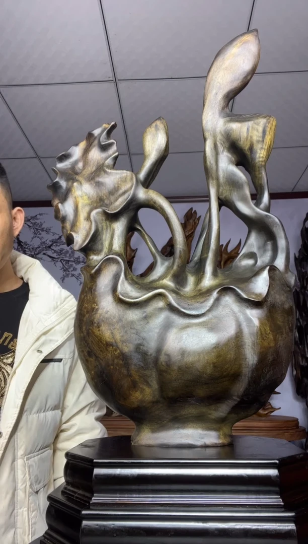 金丝楠木雕款崖**落金丝楠木工艺品摆件