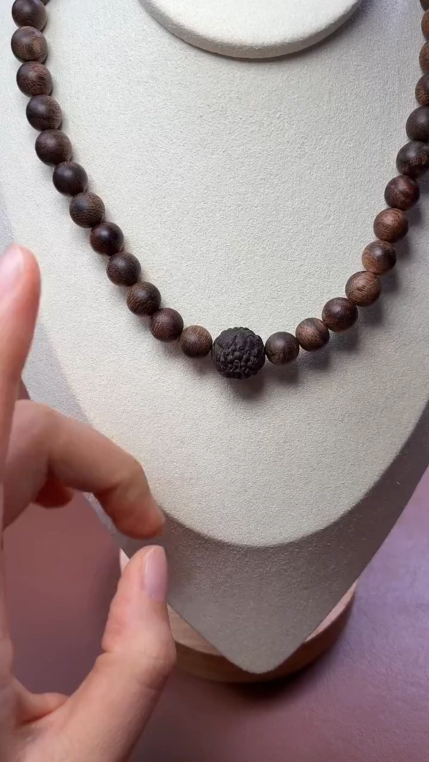 沉香手串沉水越南富森红土瘿子瘤疤08两圈设计款