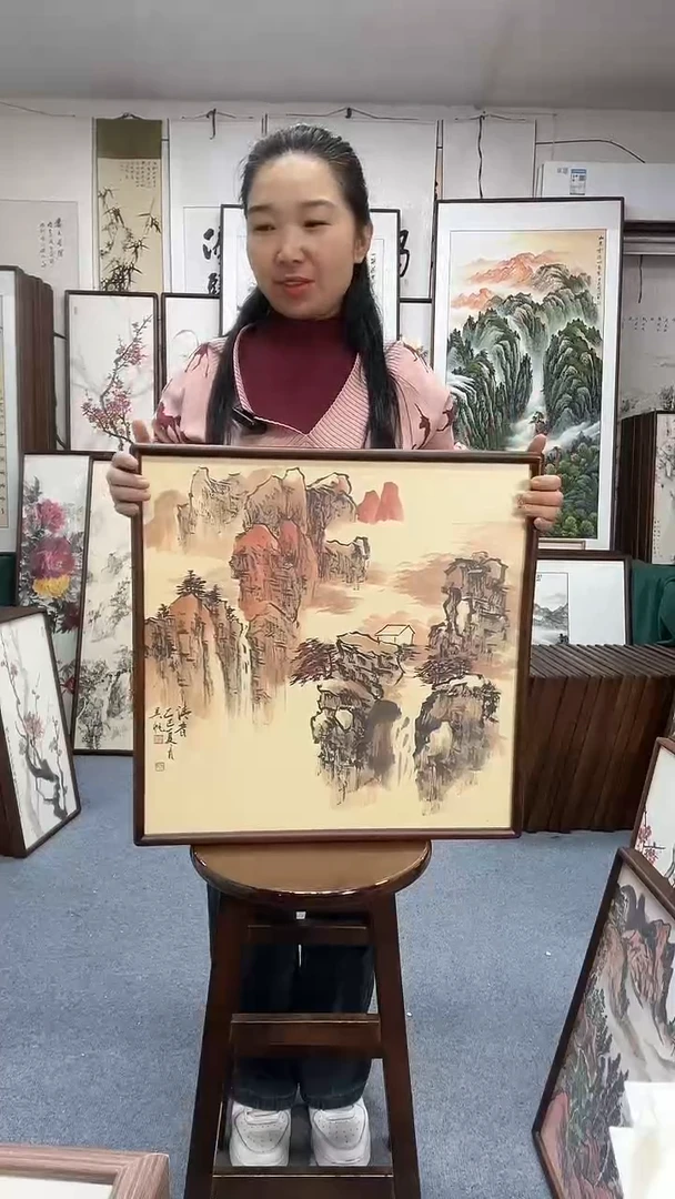 国画尺寸52*52实木画框京东包邮手绘