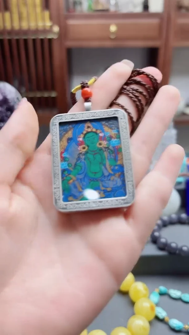 吊坠足银绿度母唐卡吊坠GW