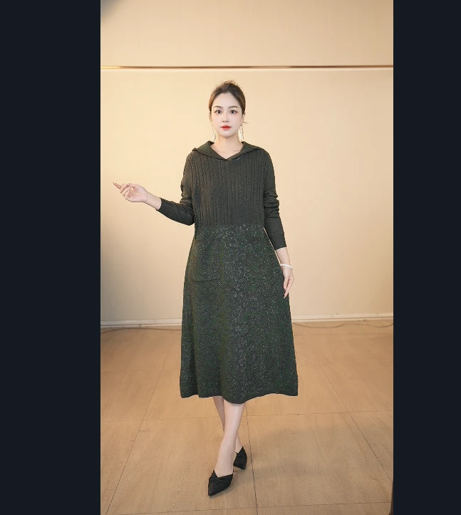 【嘉施兰格】1848爆款连帽连衣裙2025上新潮流纯色中长款裙子高贵