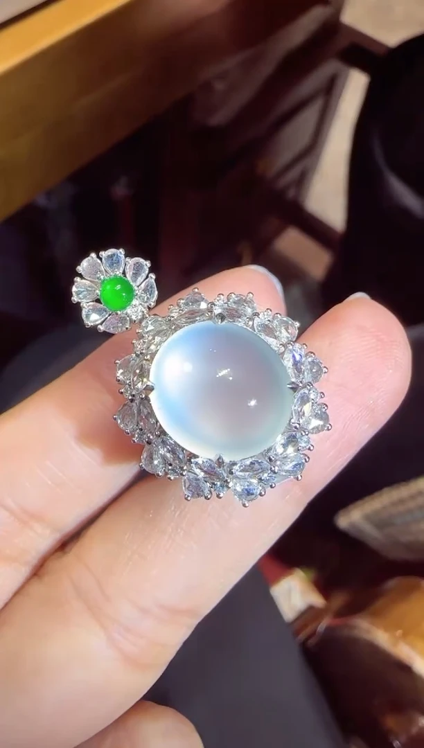 【闪购商品】翡翠吊坠(不含链)18K金镶嵌蛋面两用