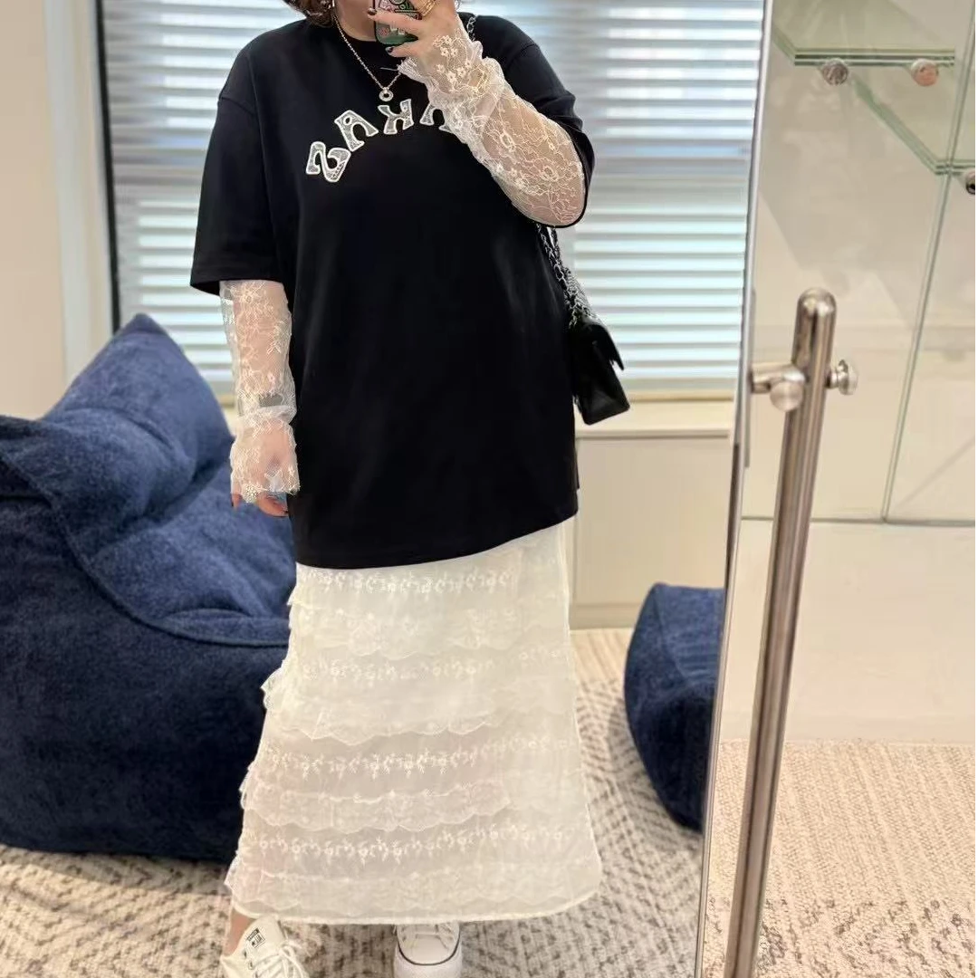Meet遇见-春季定制版蕾丝拼接T恤
