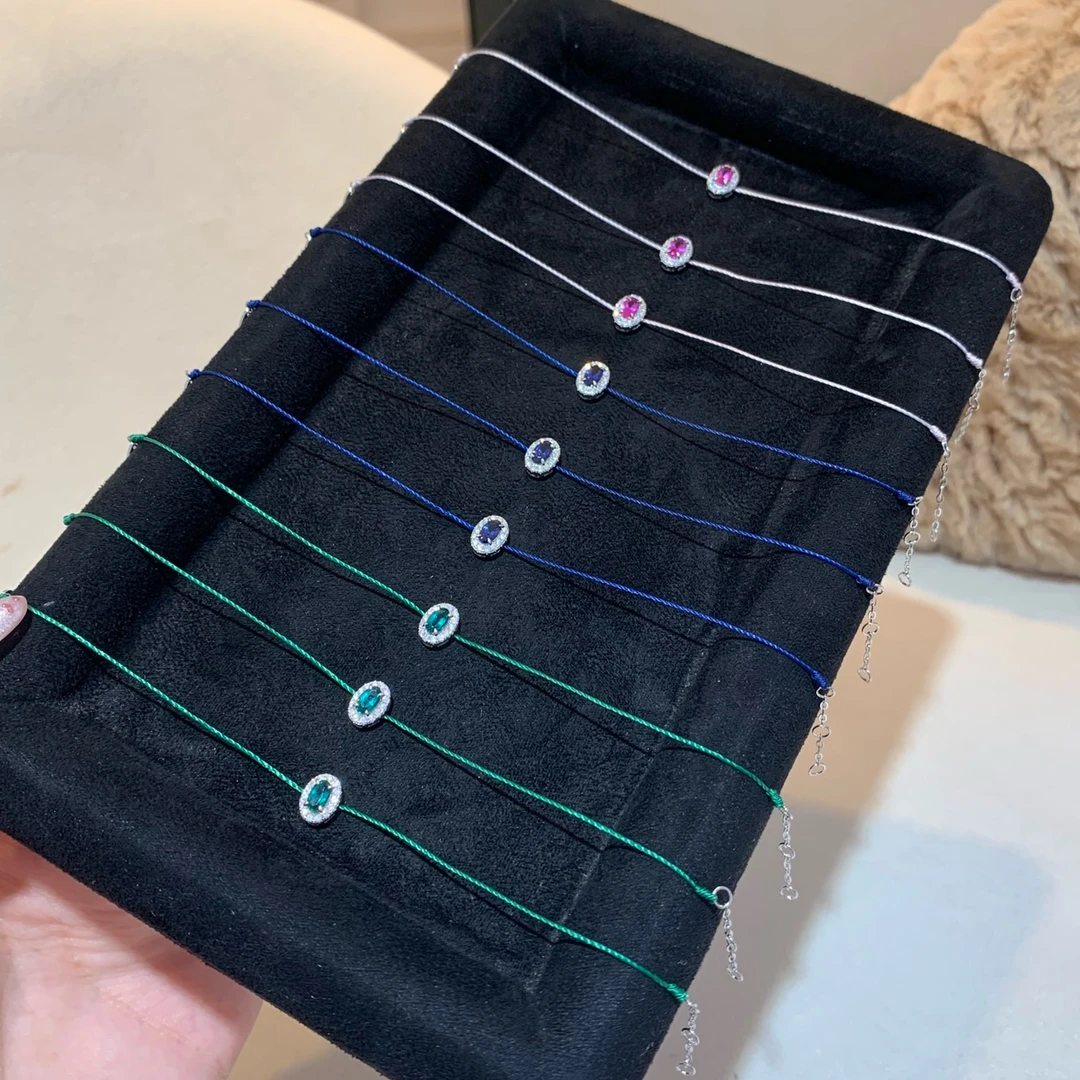 925银合成锆石手链 白/绿/蓝单镶手绳 手工气质网红迷你S0791