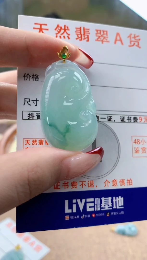 颈饰18K金镶嵌翡翠天然A货翡翠挂件