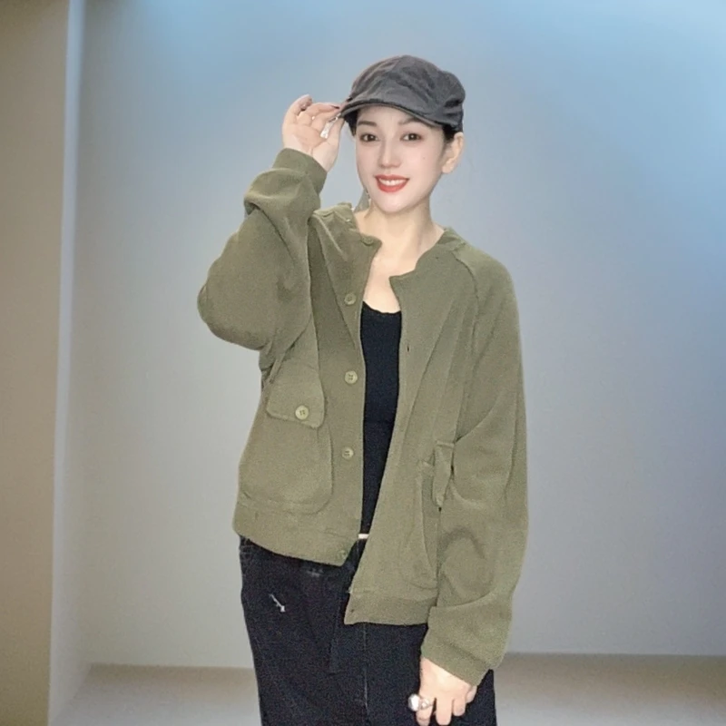 简约通勤长袖短款女纯色短外套百搭时尚慵懒风运动