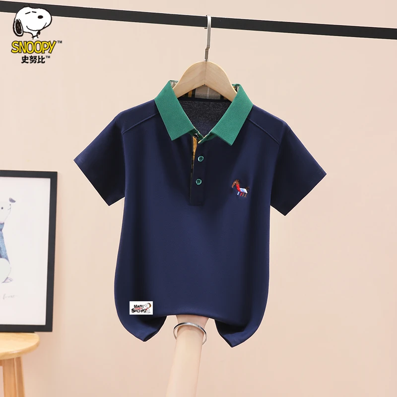 史努比男童短袖T恤夏季新款洋气中大儿童翻领polo衫学生休闲上衣
