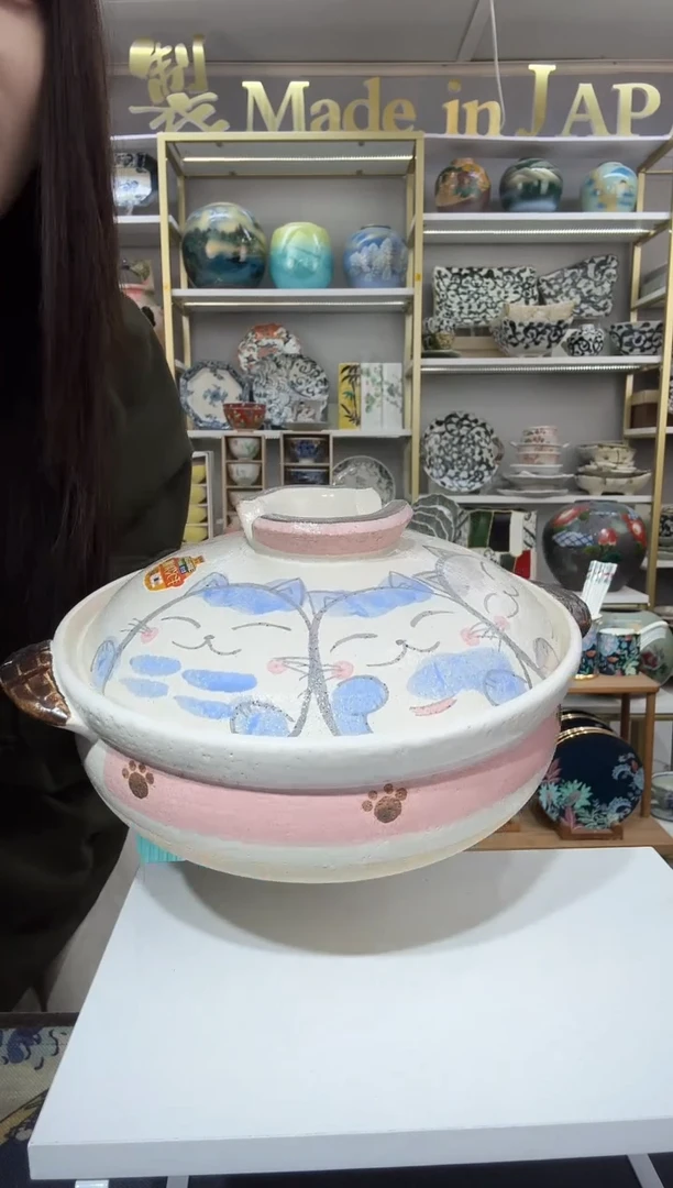 陶瓷万古烧8号土锅2.8L(2-3人)  粉猫