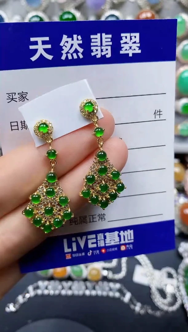 翡翠银S925镶嵌耳饰0152