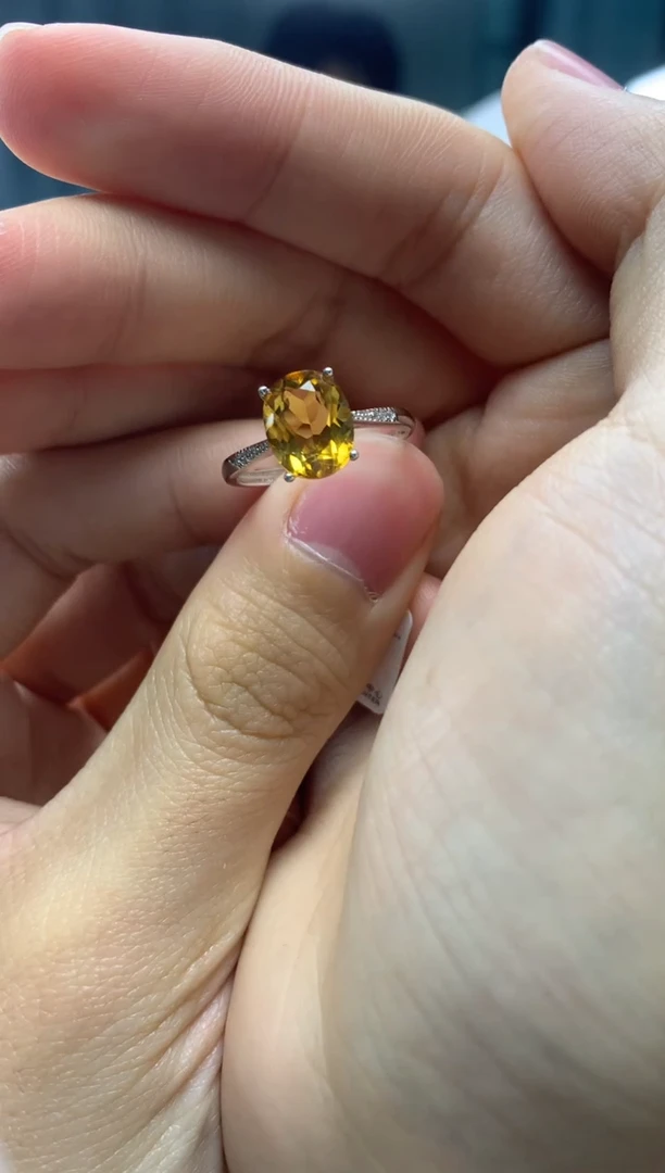 银S925镶嵌戒指黄晶J44-1