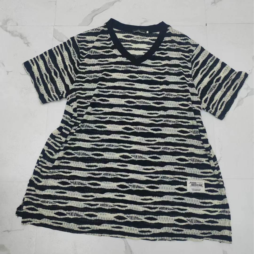 大码时尚中长款冰丝女V领条纹T桖衫1606