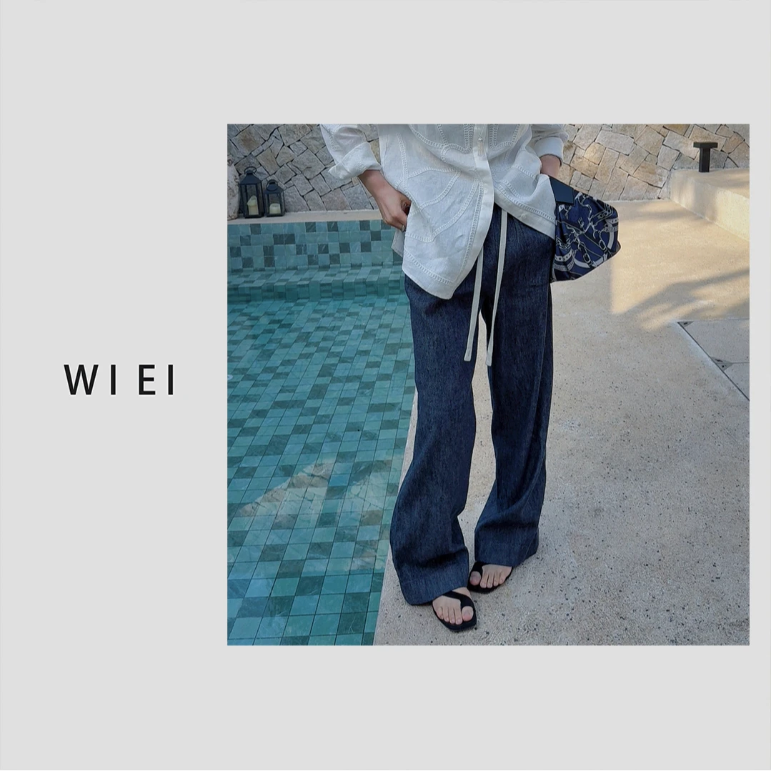 《WI EI》雪花裤*天然亚麻 凉感 抽绳松紧腰 直筒阔腿裤 23859