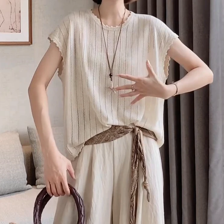 【小屿桔梗花边上衣】夏季薄款休闲花边领小飞袖C5449