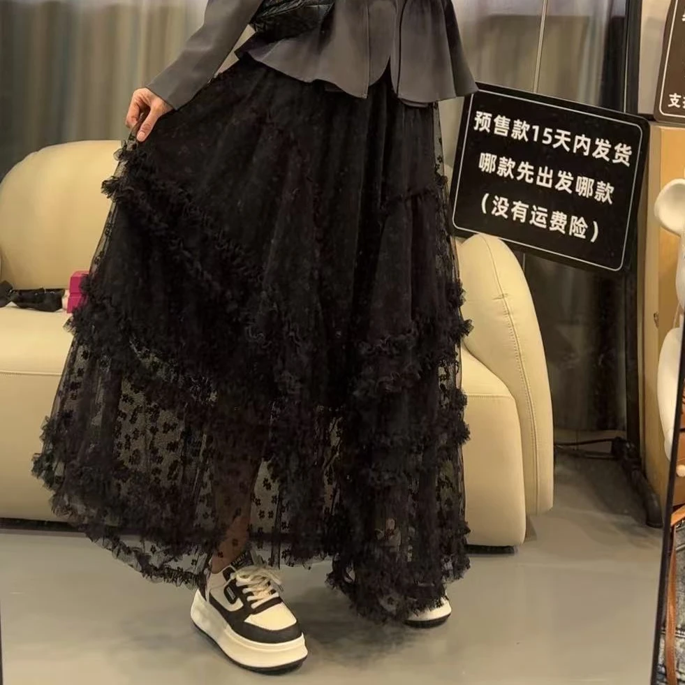 【文乐乐】春季新款洋气重工个性拼接花边时尚休闲潮流半身纱裙509