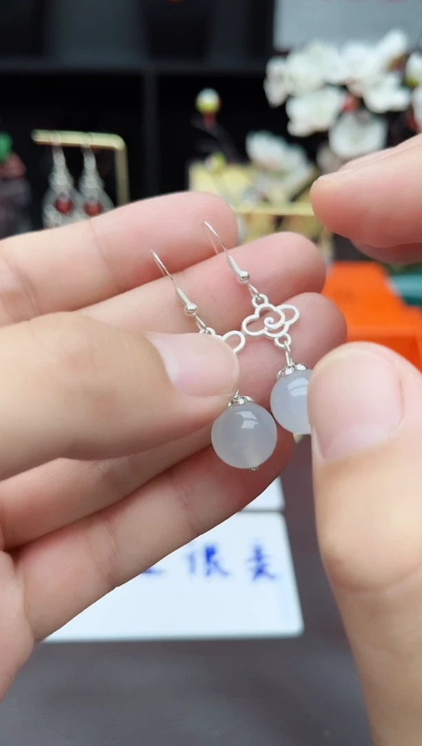 玛瑙/玉髓耳饰银S925镶嵌101000