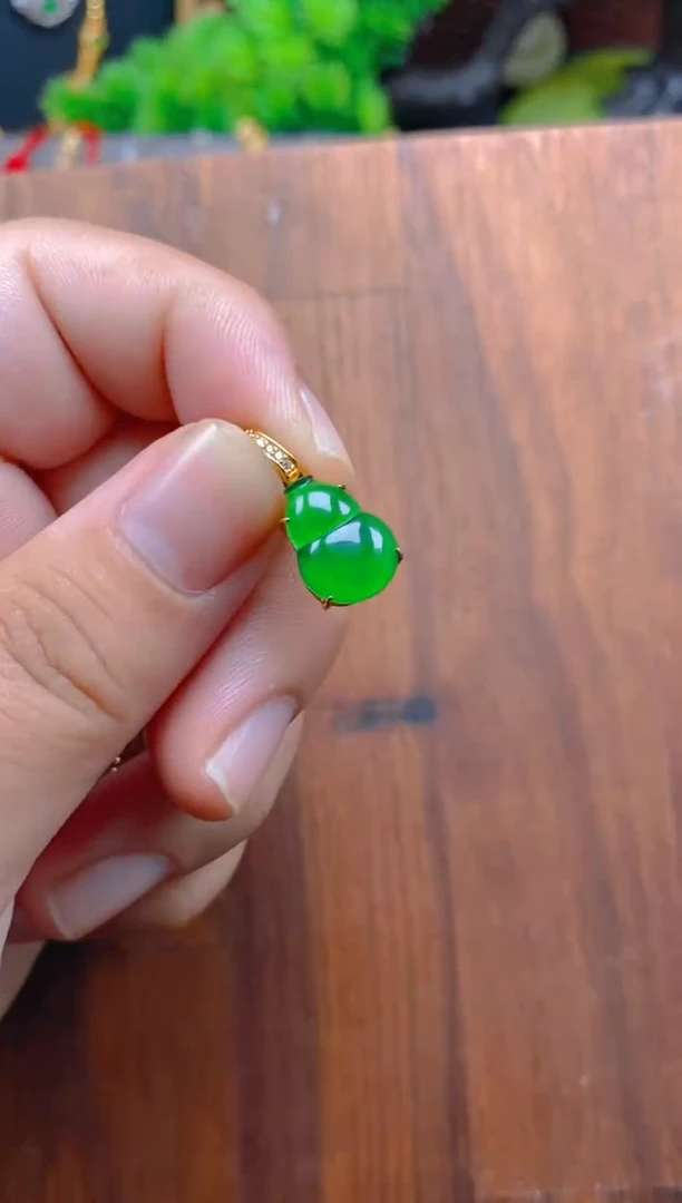 吊坠(不含链)银S925镶嵌翡翠大葫芦吊坠