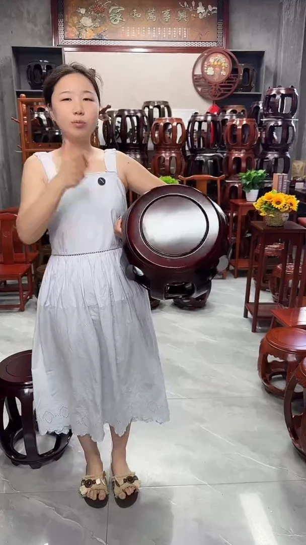 花梨木类家具酸枝色小号鼓凳一对（二个）