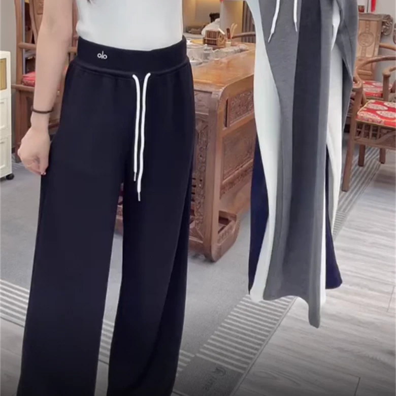 时尚洋气字母刺绣直筒裤女2025早秋新款简约宽松垂感显瘦休闲裤潮