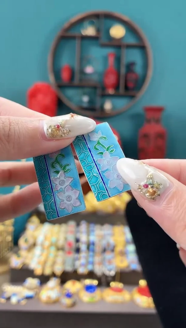 灼**央非遗手工烧蓝精品耳环