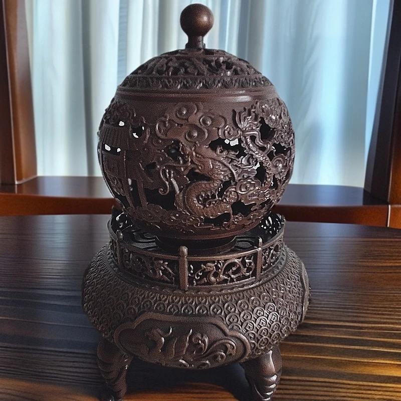 全铜雕刻九龙香炉复古摆件家用客厅装饰工艺品