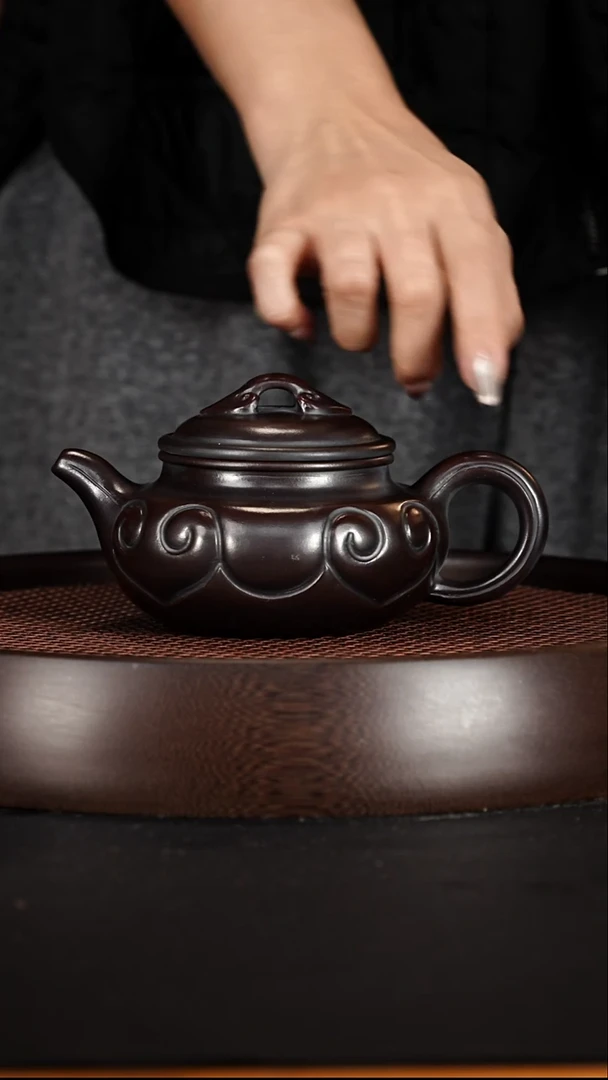 茶壶紫砂宜兴紫砂壶铁血红砂柴烧仿古如意280cc