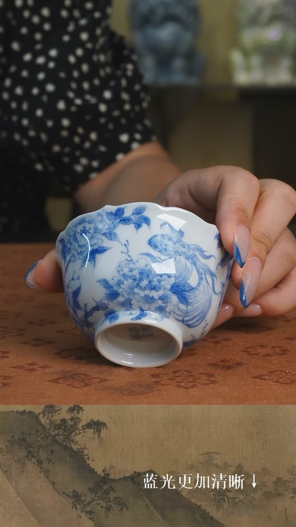 杯子浮光琢玉 花信风 谷雨斗鱼牡丹花口葵口杯杯