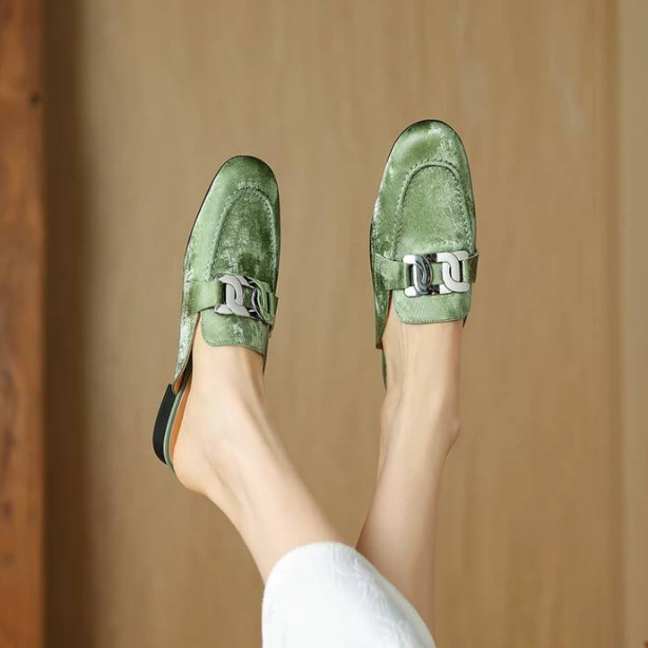 李大龙~牛皮2公分/新款夏季复古时尚粗跟百搭包头拖女鞋273