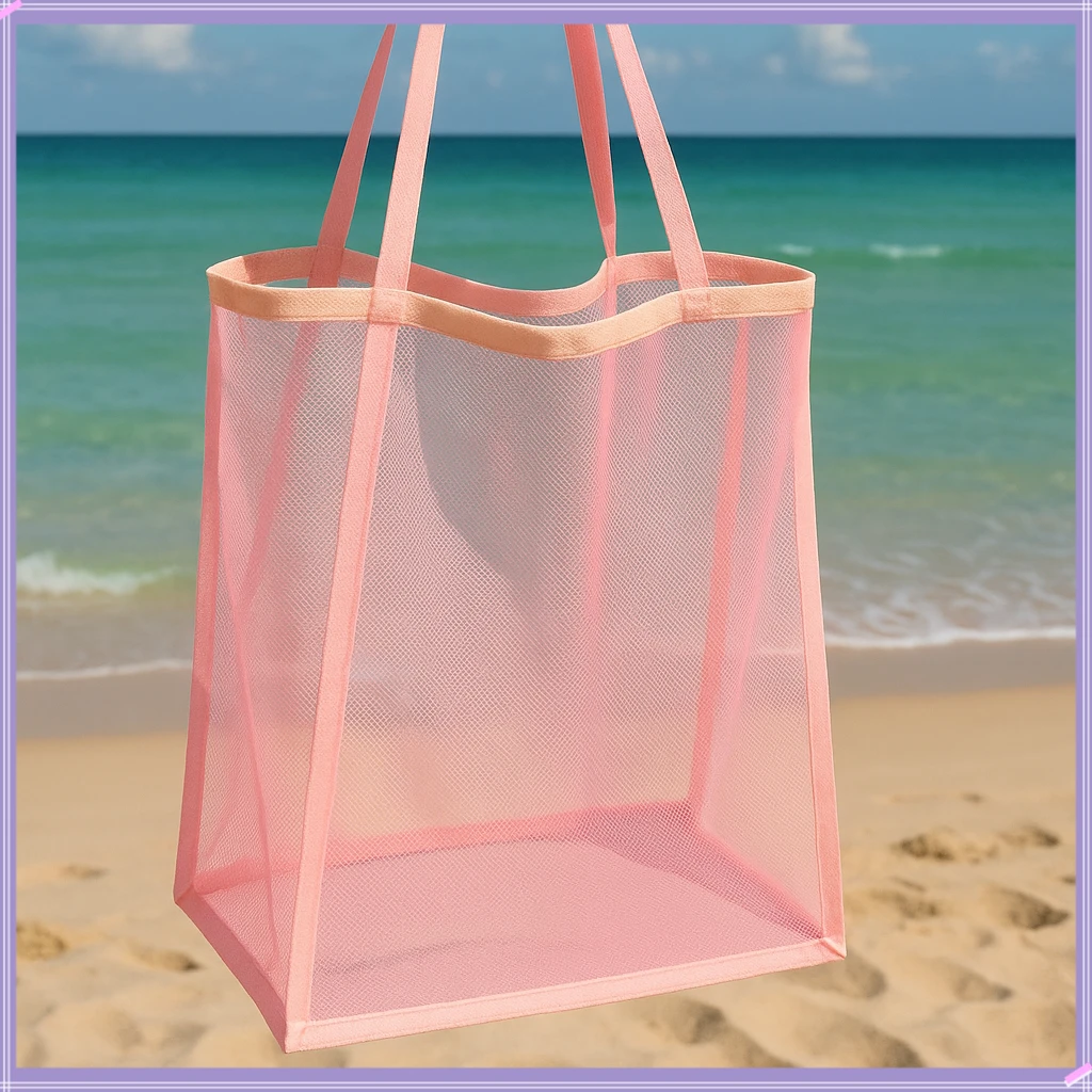 沙滩包轻便网纱透明包海边度假单肩手提包时尚大容量购物袋收纳J